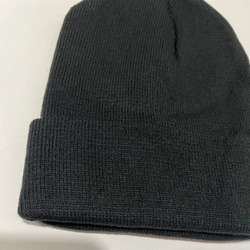 New Black Ribbed Foldover Beanie Unisex New